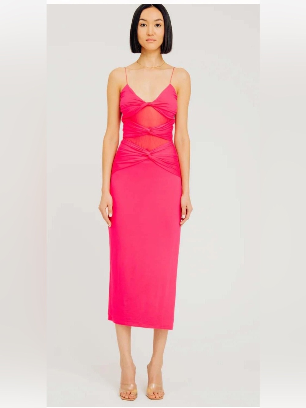 Ronny Kobo Collection Hot Pink Twist Cutout Midi Dress